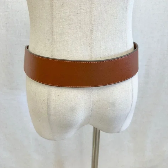 Lauren Ralph Lauren Brown Leather Wide Waist Belt Gold Stirrup Buckle Medium - Picture 4 of 12